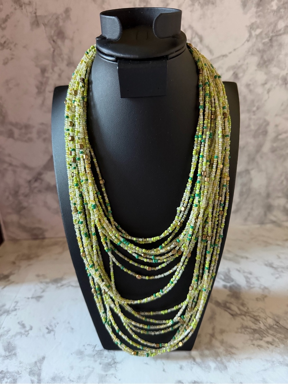 Green Multi-Strand Seed Bead Necklace - Brand Unspecified